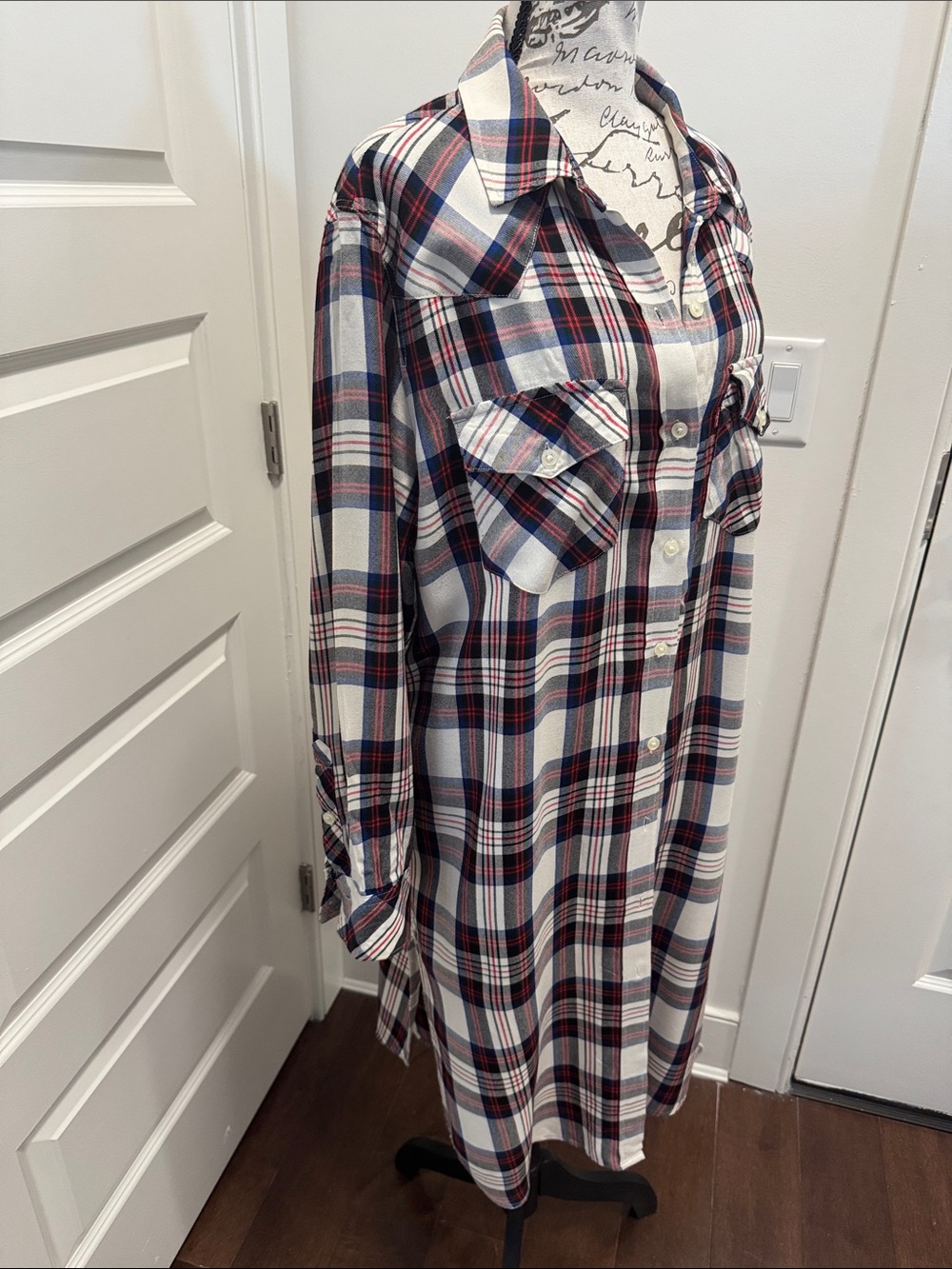Levi's Navy, Red & White Plaid Button-Up Shirt Dress